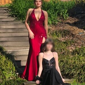 Elegant Red Embroidered Prom Dress